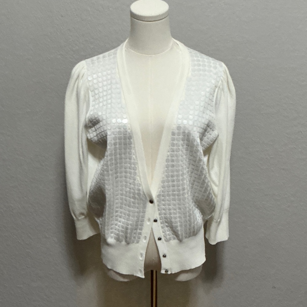 Ted Baker London White Sequin Button-Front Cardigan